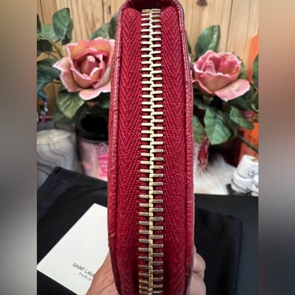 YSL Red Leather Zip Around Long Wallet Authentic - Picture 8 of 16